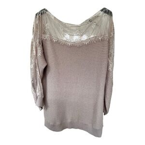 SHEIN Off-the-Shoulder Lace Sweater - Tan